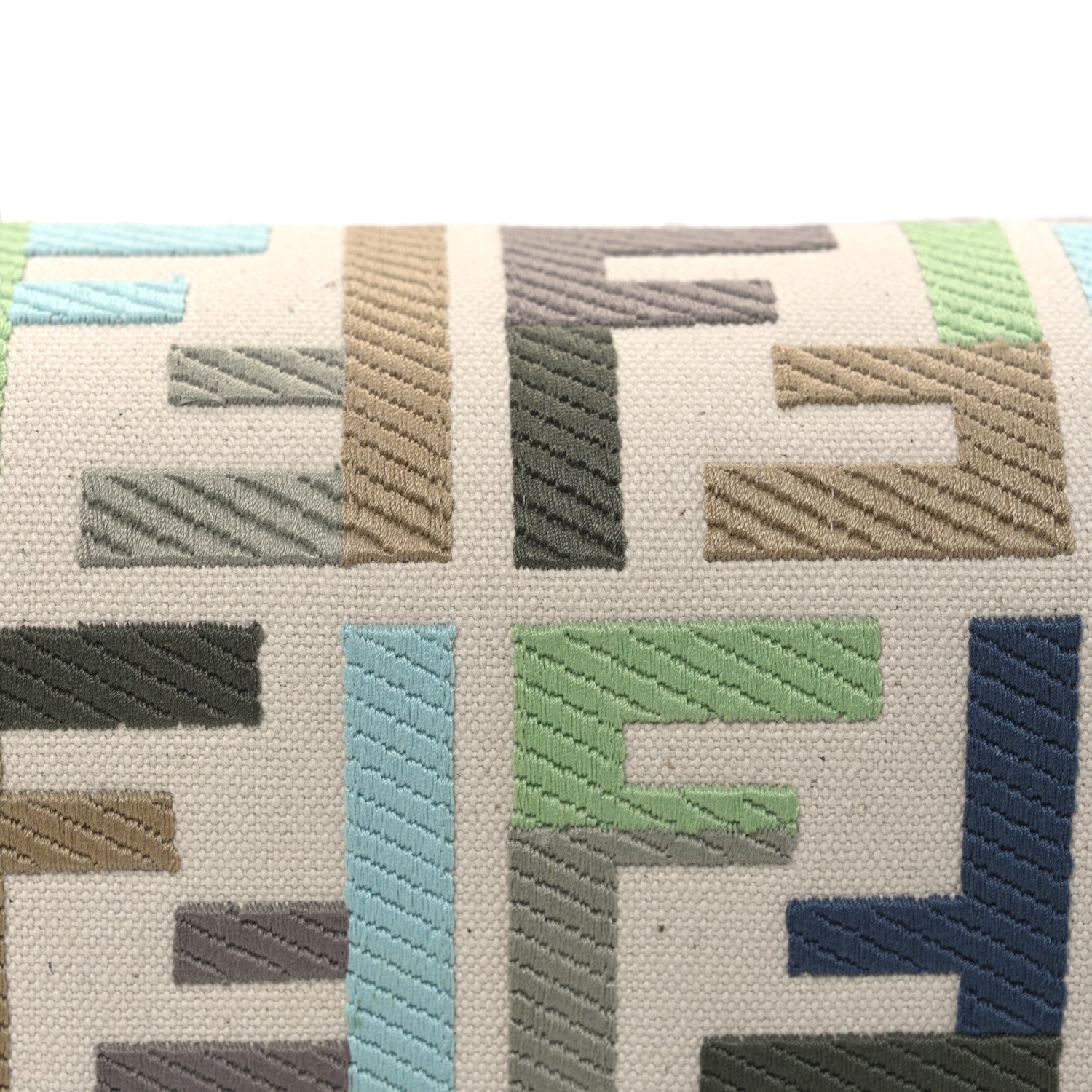 Fendi Canvas Vitello Seta FF Multicolor Embroidered Baguette