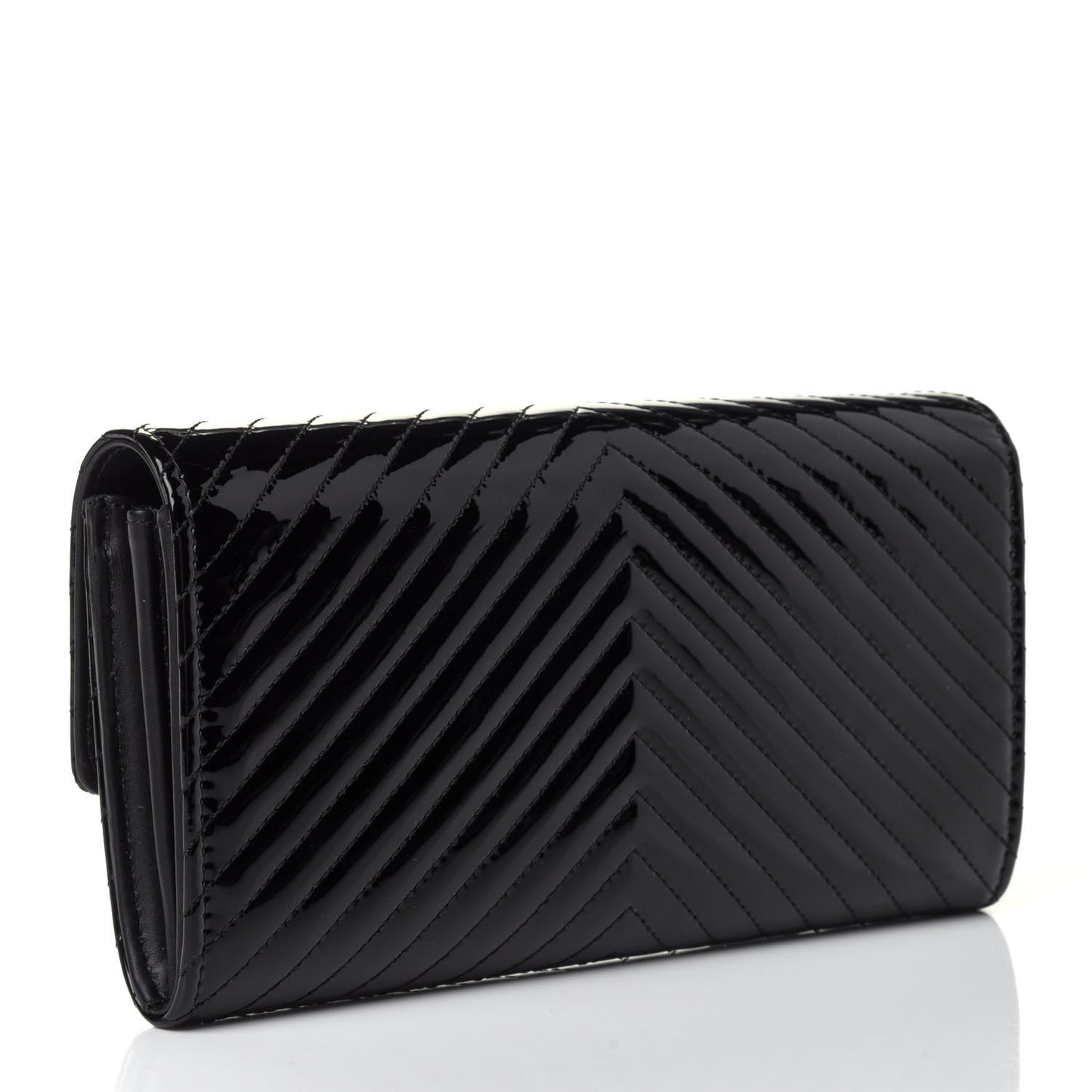 Patent Chevron Quilted Large Gusset Flap Wallet Black
