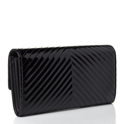 Chanel Patent Chevron Quilted Large Gusset Flap Wallet Black 2 of 5