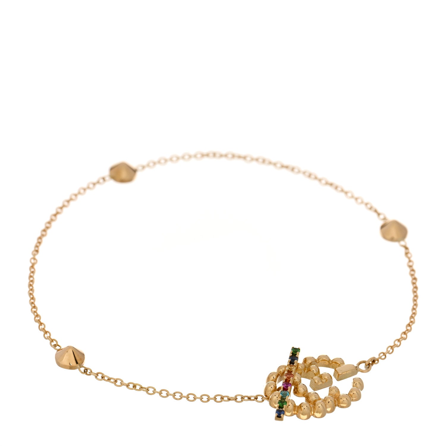 Gucci 18K Yellow Gold Multi Gemstone Running G Bracelet 1 of 3
