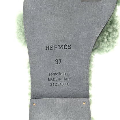 Hermes Woolskin Oran Sandals 37 Vert D'Eau 6 of 8