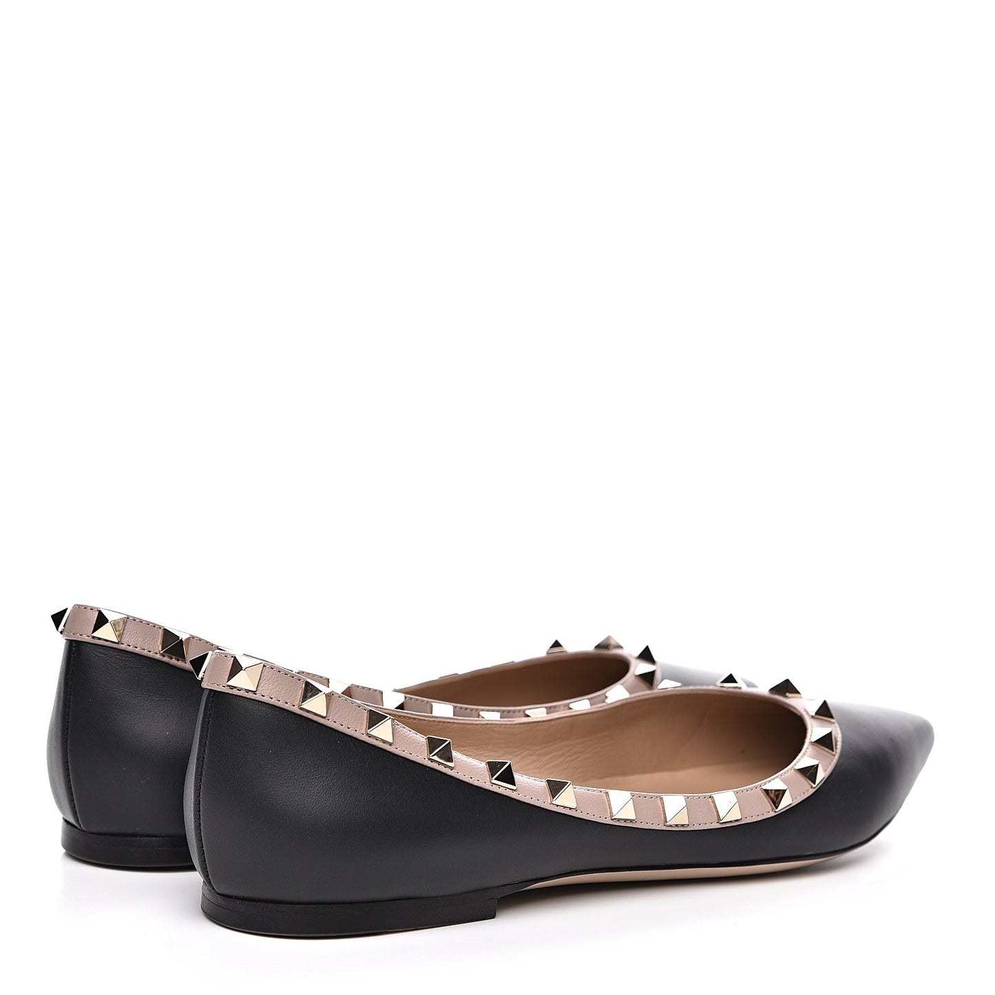 Calfskin Nappa Rockstud Ballerina Flats 40 Black Poudre