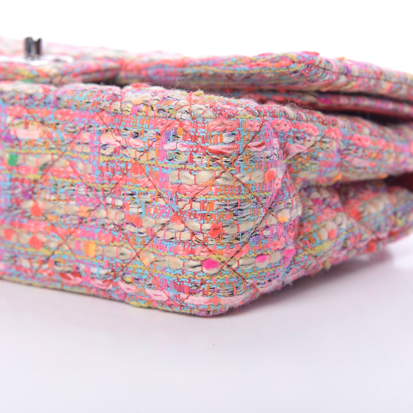 Tweed Quilted Medium Double Flap Pink