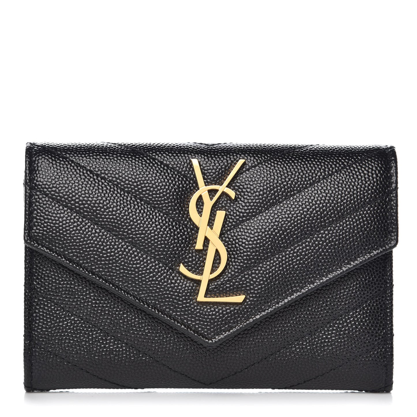 Grain De Poudre Matelasse Chevron Small Monogram Envelope Wallet Black