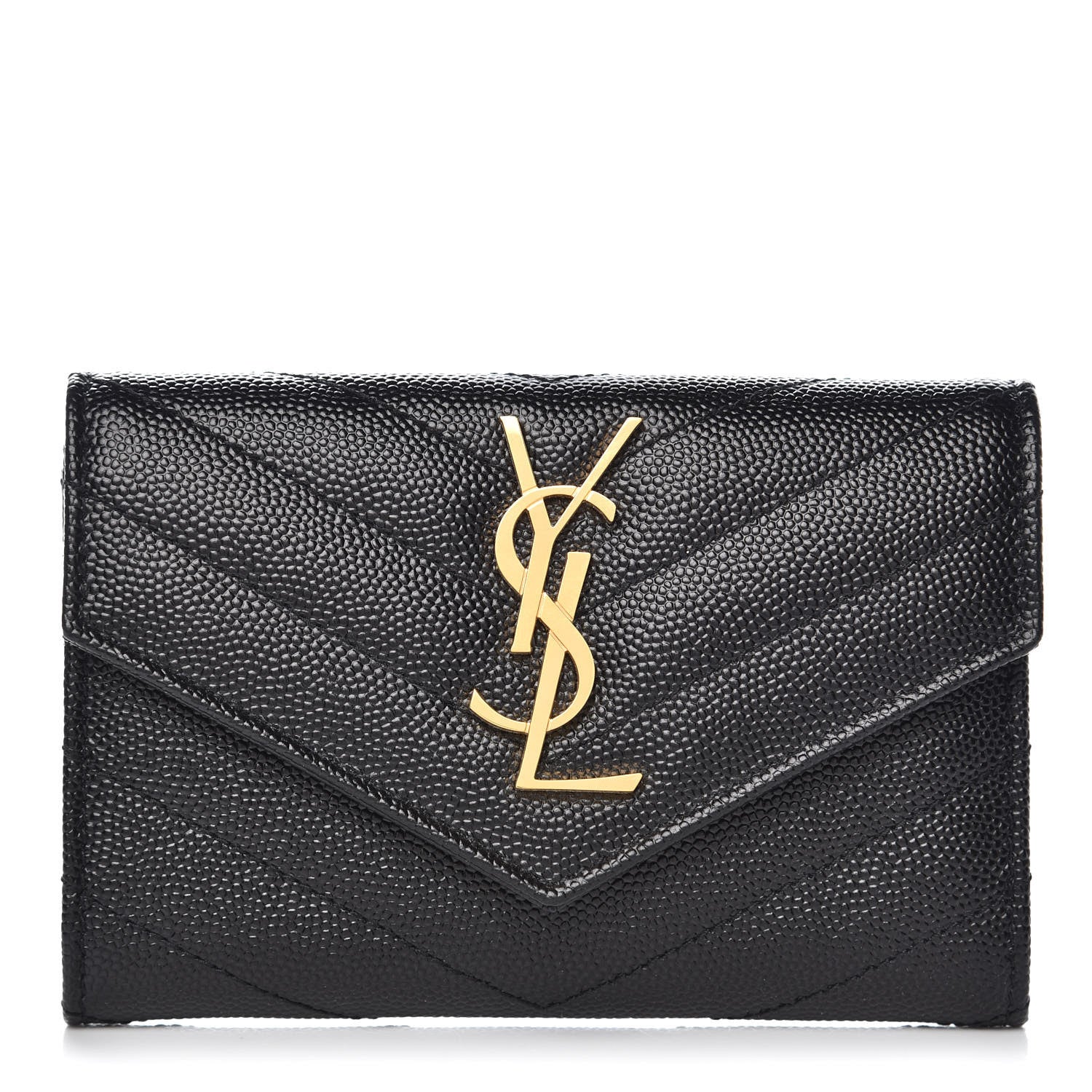Saint Laurent Grain De Poudre Matelasse Chevron Small Monogram Envelope Wallet Black 1 of 7
