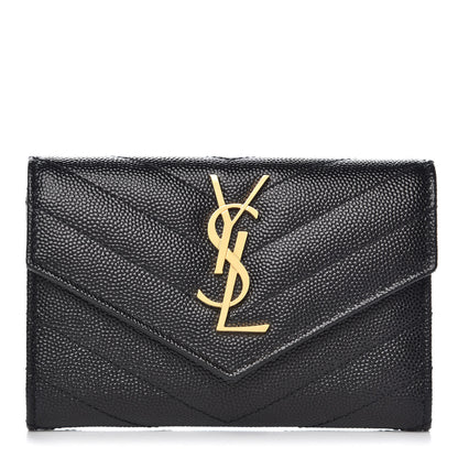 Saint Laurent Grain De Poudre Matelasse Chevron Small Monogram Envelope Wallet Black 1 of 7