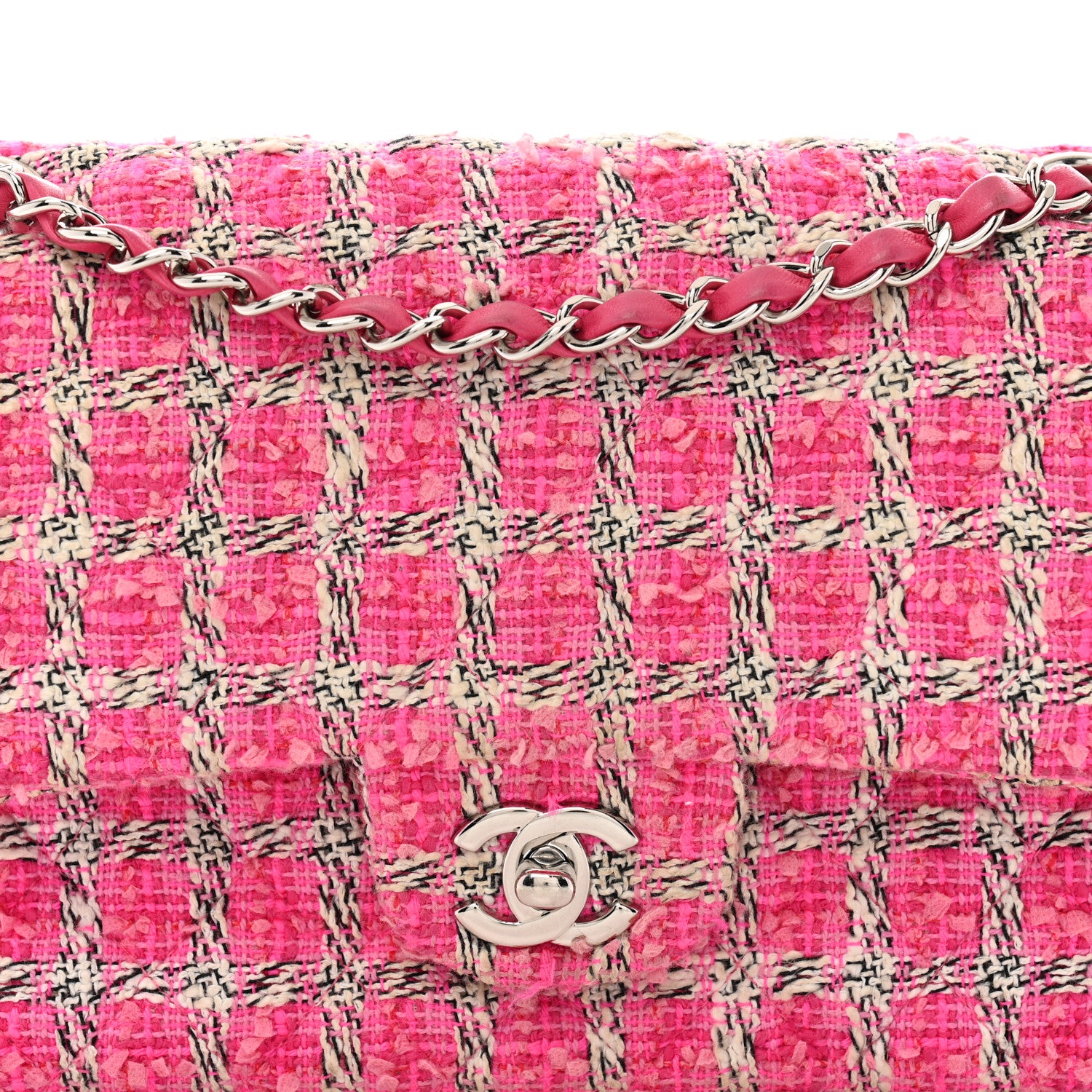 Chanel Tweed Quilted Medium Double Flap Hot Pink 8 of 13