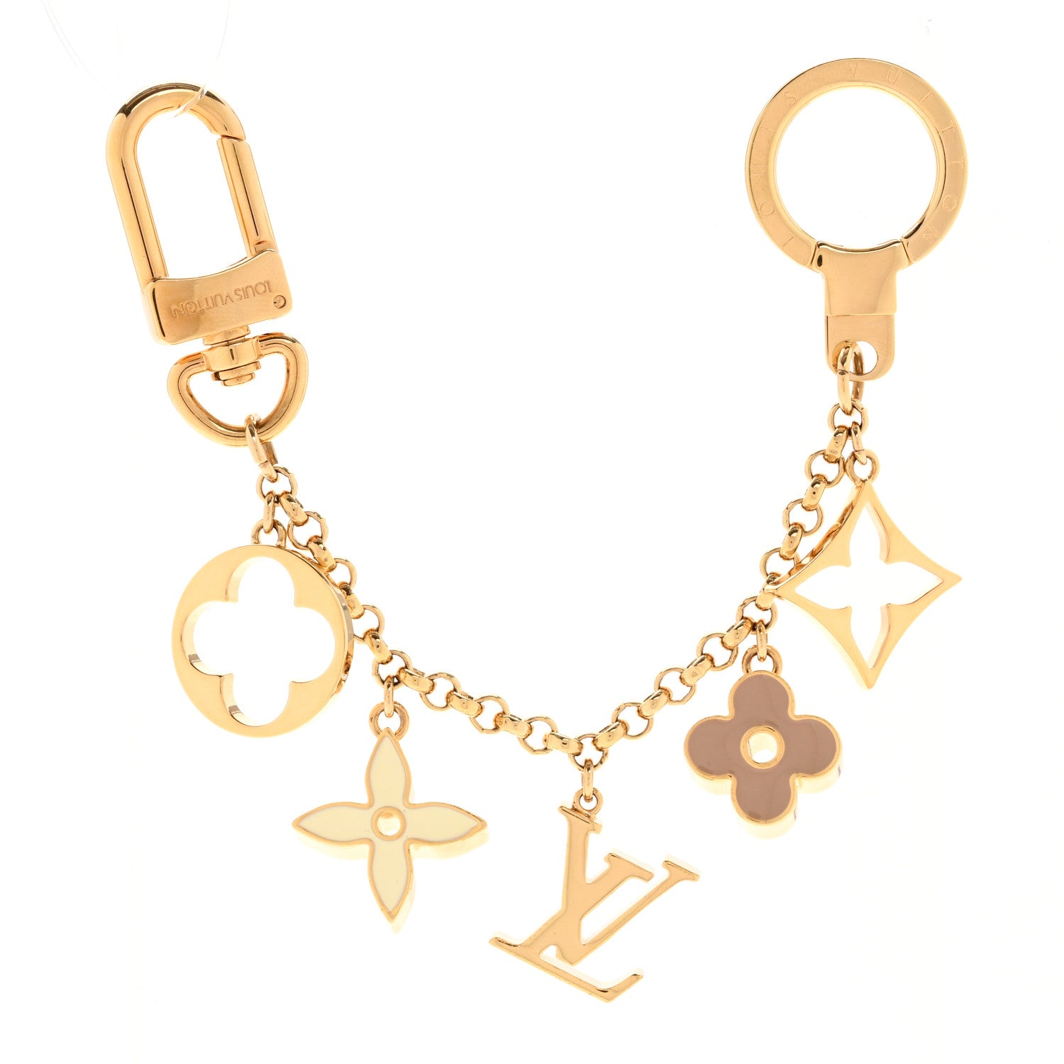 Louis Vuitton Brass Enamel Fleur De Monogram Bag Charm Chain Gold 1 of 5