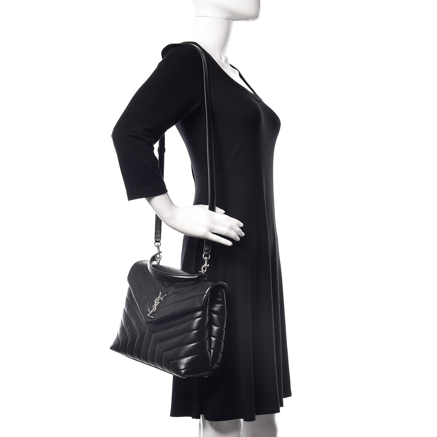 Saint Laurent Calfskin Y Quilted Monogram Medium Loulou Satchel Black 2 of 9