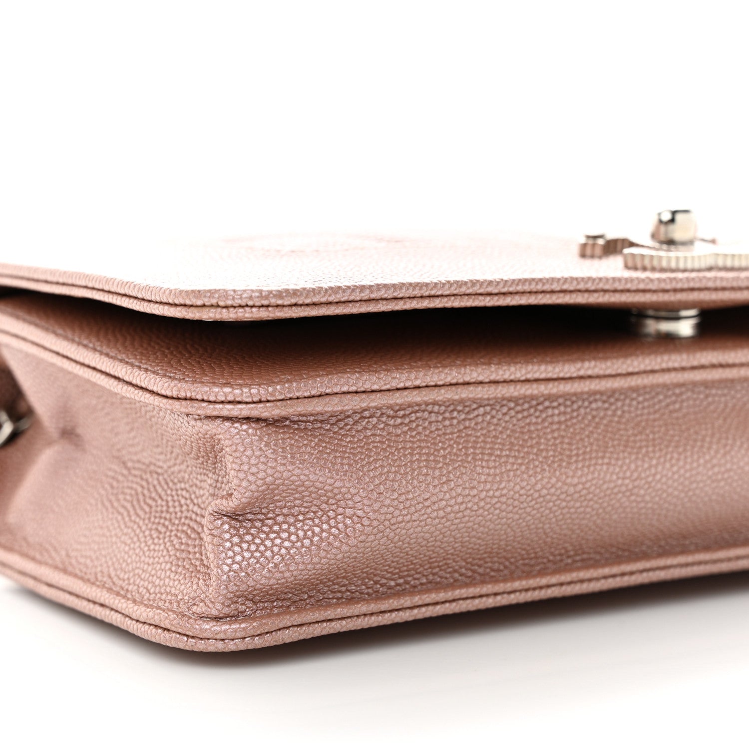 Chanel Metallic Caviar Chevron Quilted Vintage Mademoiselle Wallet On Chain WOC Pink 11 of 13
