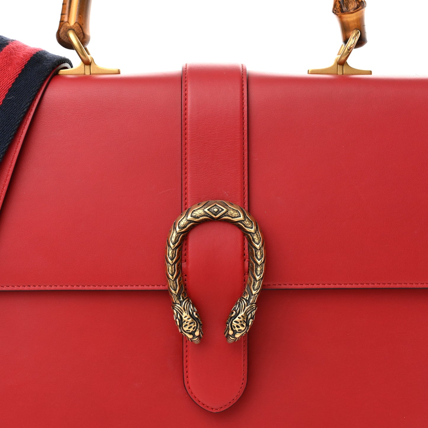 Moon Calfskin Web Large Dionysus Bamboo Top Handle Bag Hibiscus Red