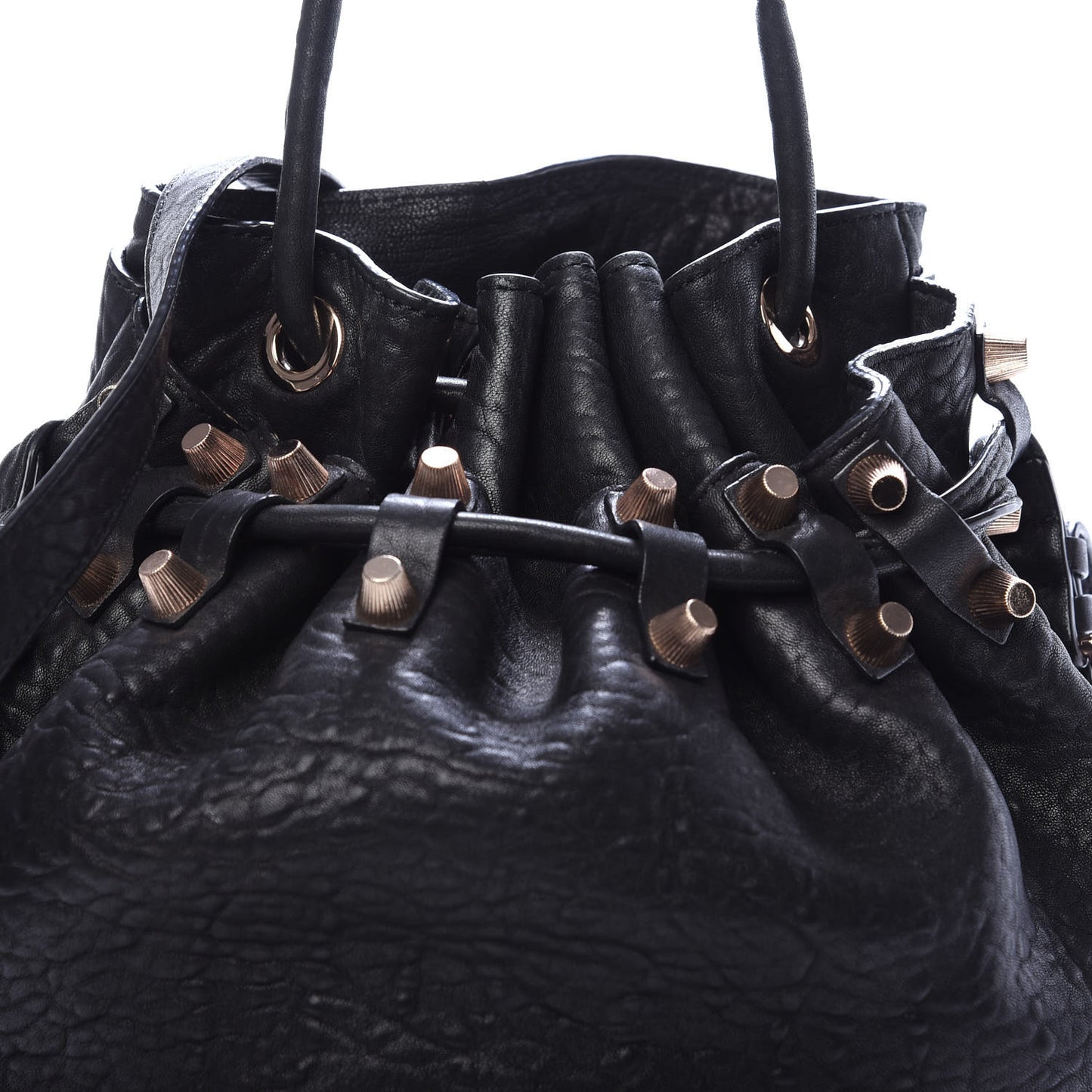 Pebbled Lambskin Diego Bucket Black Rose Gold Hardware