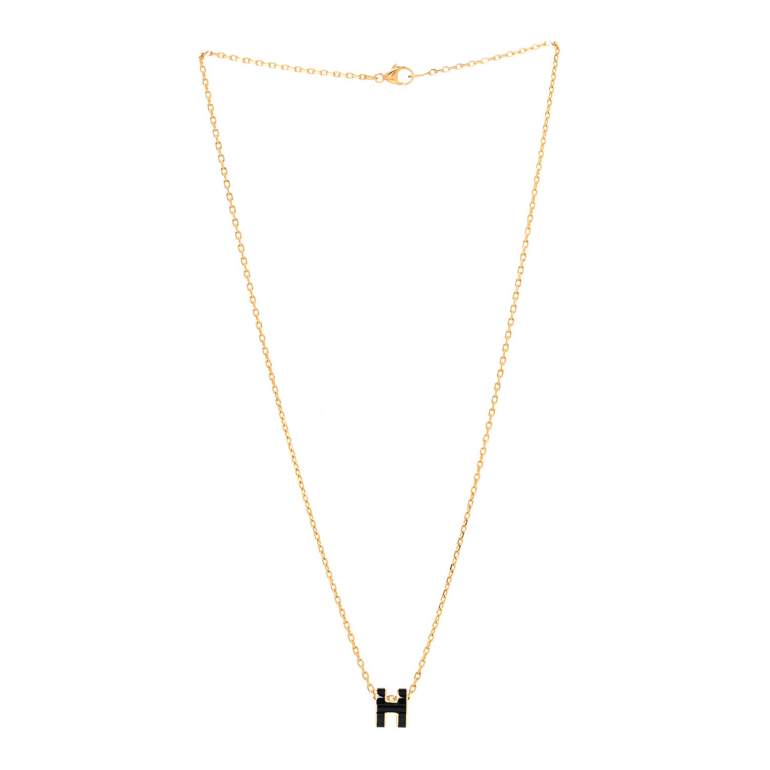 Hermes Lacquered Gold Mini Pop H Pendant Necklace Black 3 of 5