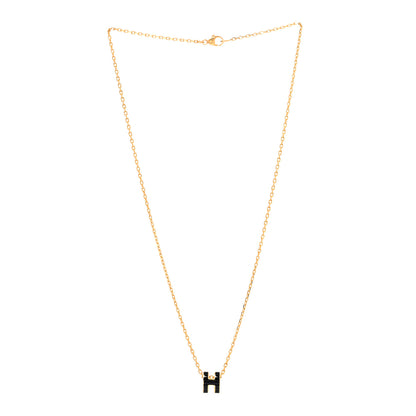 Hermes Lacquered Gold Mini Pop H Pendant Necklace Black 3 of 5