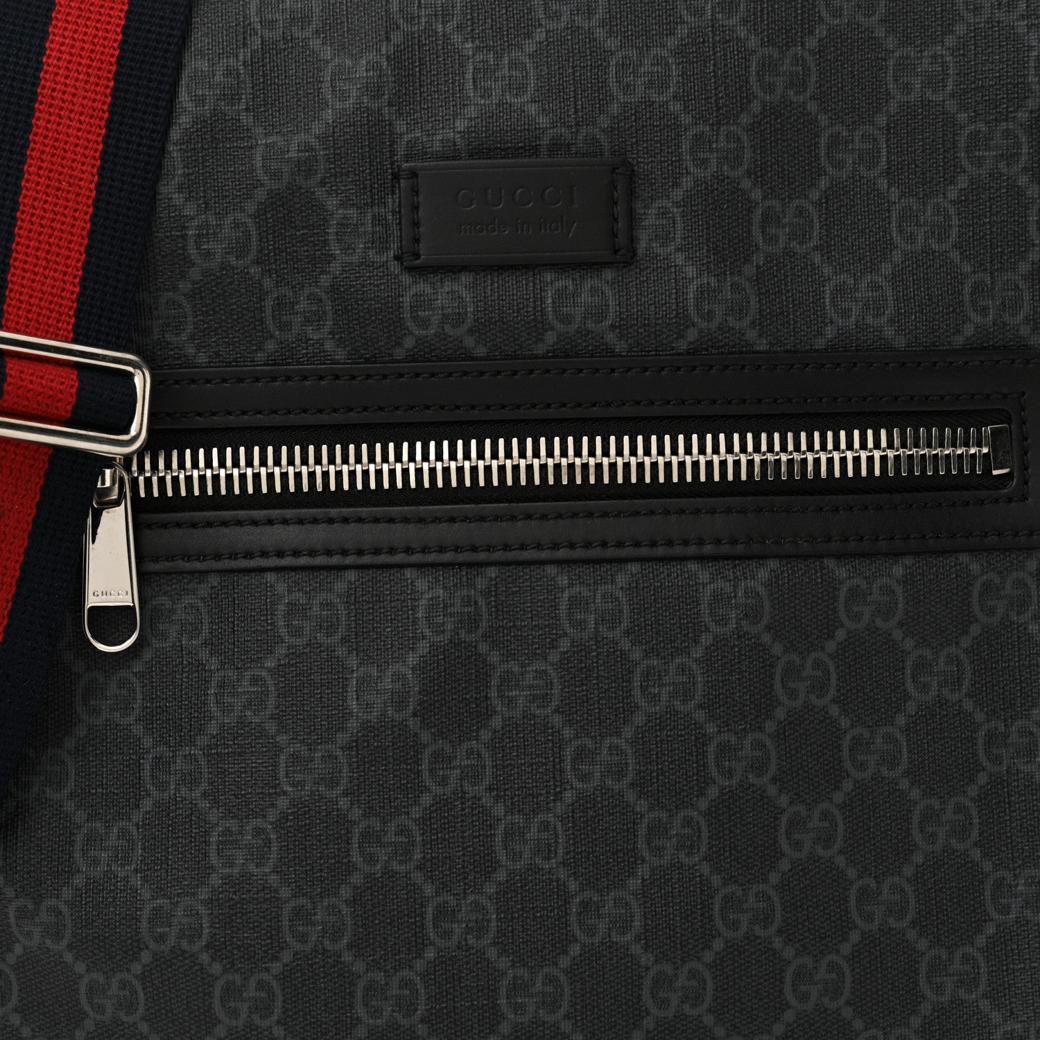 Gucci GG Supreme Monogram Appia Calfskin Web Flat Messenger Bag Black Grey 8 of 12