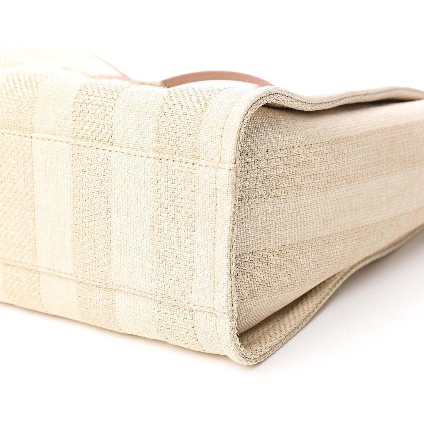 Straw Raffia Calfskin Striped Small Deauville Tote Beige