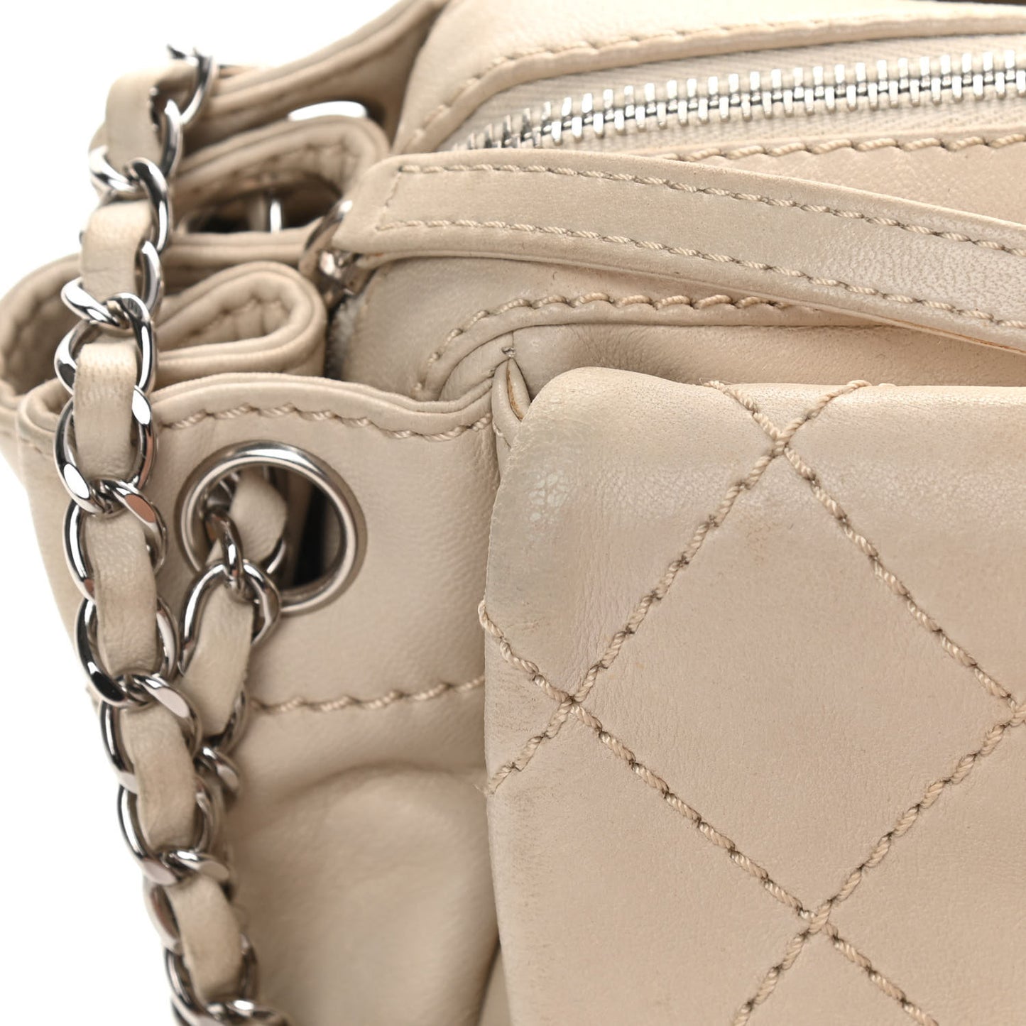 Lambskin Quilted Bowler Flap Shoulder Bag White