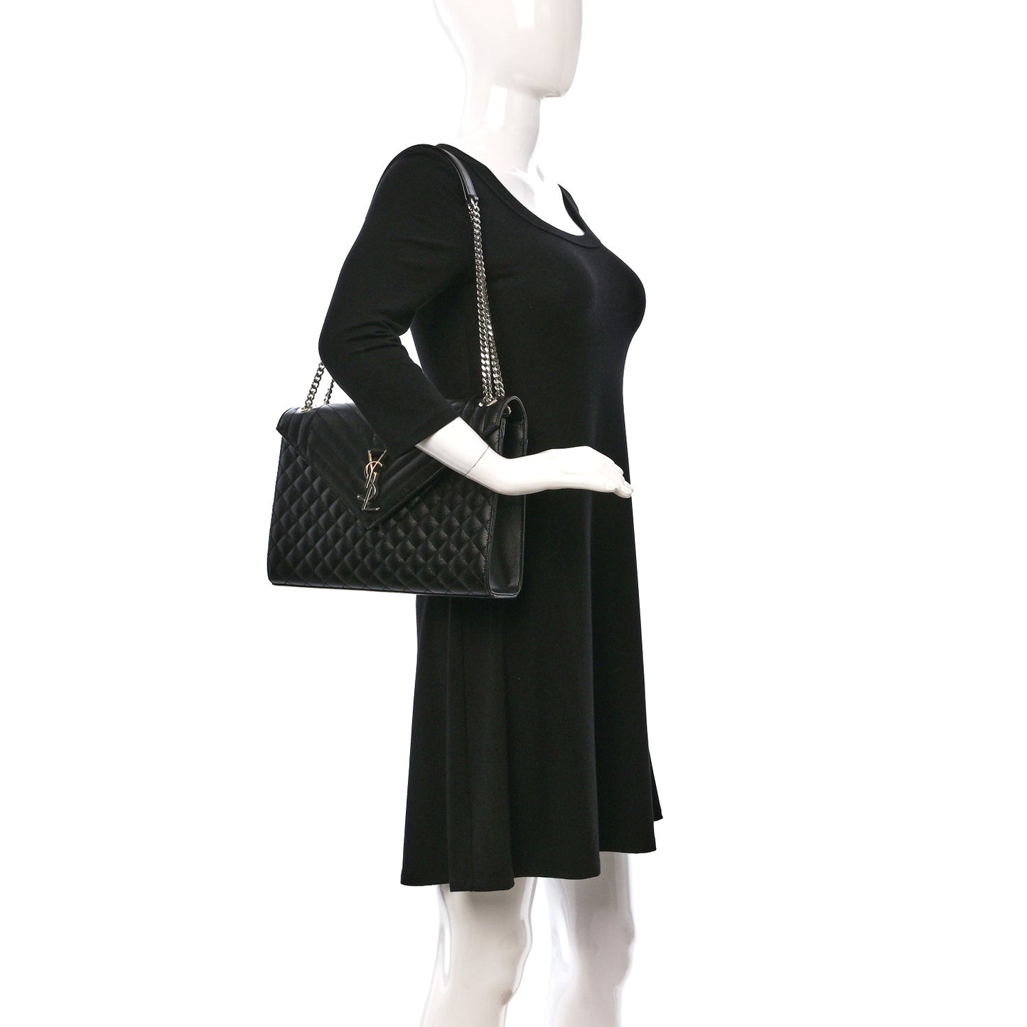 Grain De Poudre Textured Mixed Matelasse Large Triquilt Monogram Satchel Black