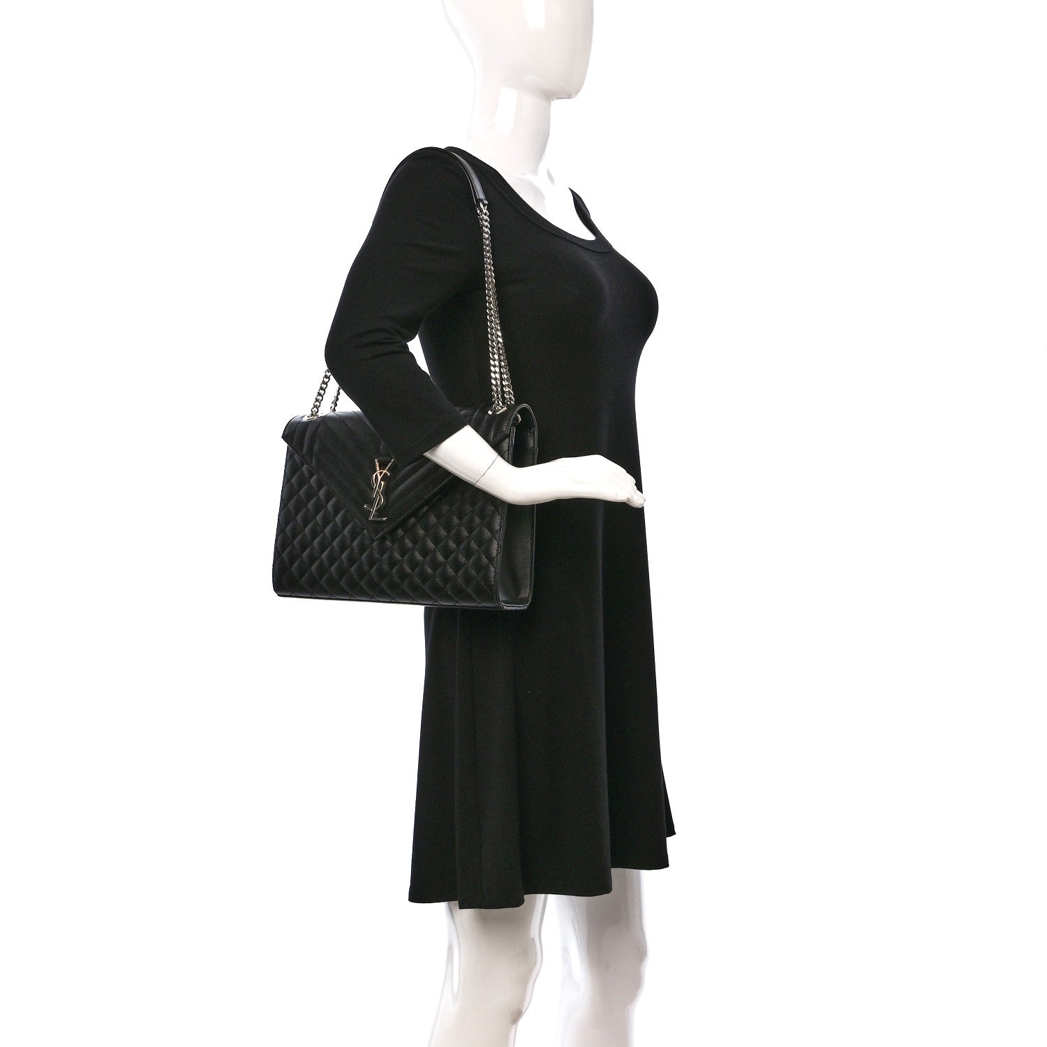 Saint Laurent Grain De Poudre Textured Mixed Matelasse Large Triquilt Monogram Satchel Black 2 of 10