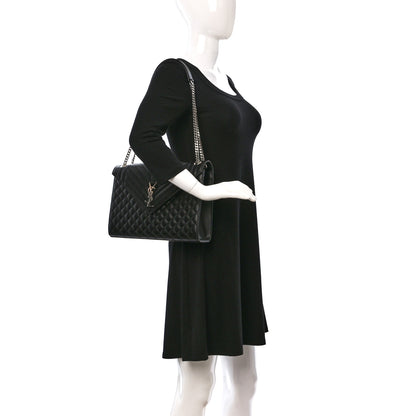Saint Laurent Grain De Poudre Textured Mixed Matelasse Large Triquilt Monogram Satchel Black 2 of 10