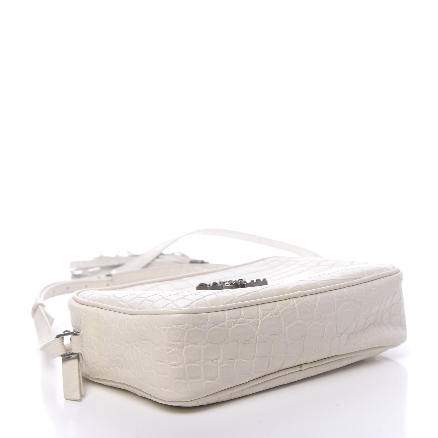 Saint Laurent Calfskin Crocodile Embossed Monogram Lou Camera Bag White 4 of 14