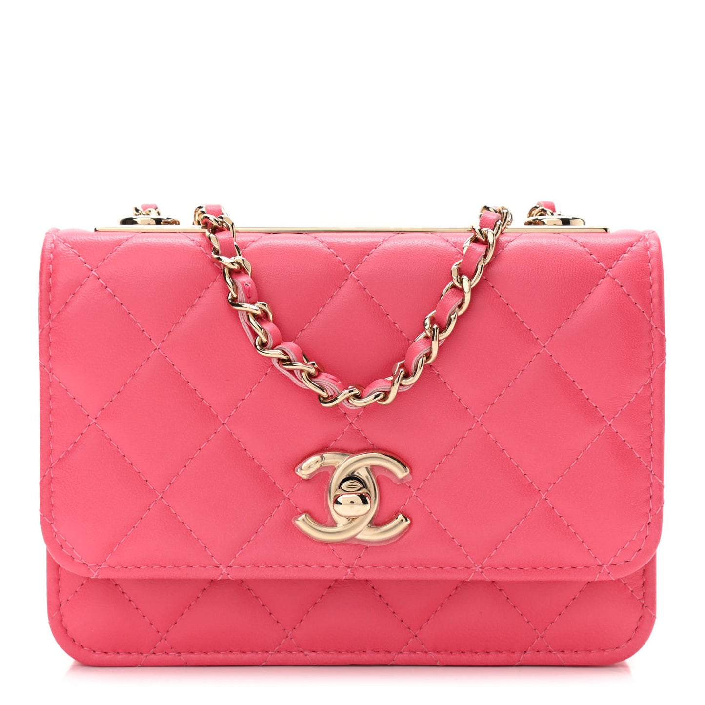 Lambskin Quilted Mini Trendy CC Wallet On Chain WOC Pink