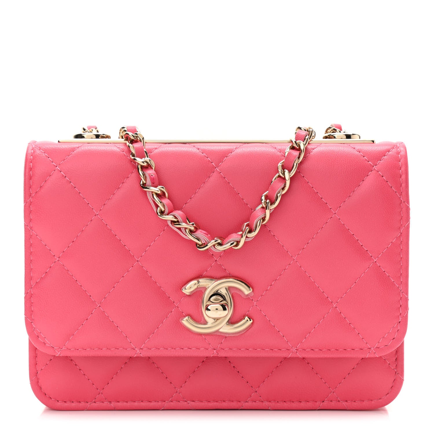 Chanel Lambskin Quilted Mini Trendy CC Wallet On Chain WOC Pink 1 of 11