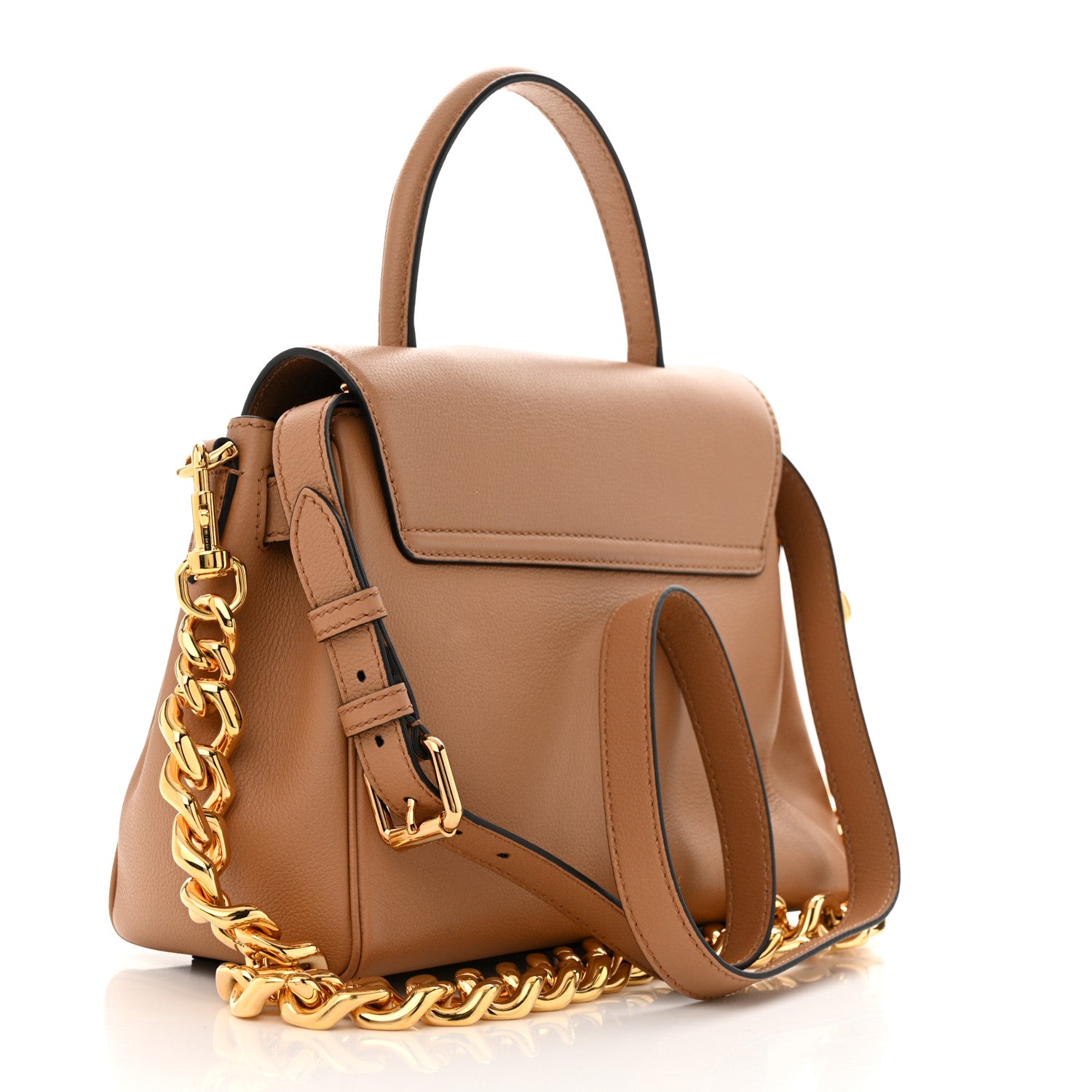 Versace Calfskin Medium La Medusa Top Handle Handbag Brown 3 of 12
