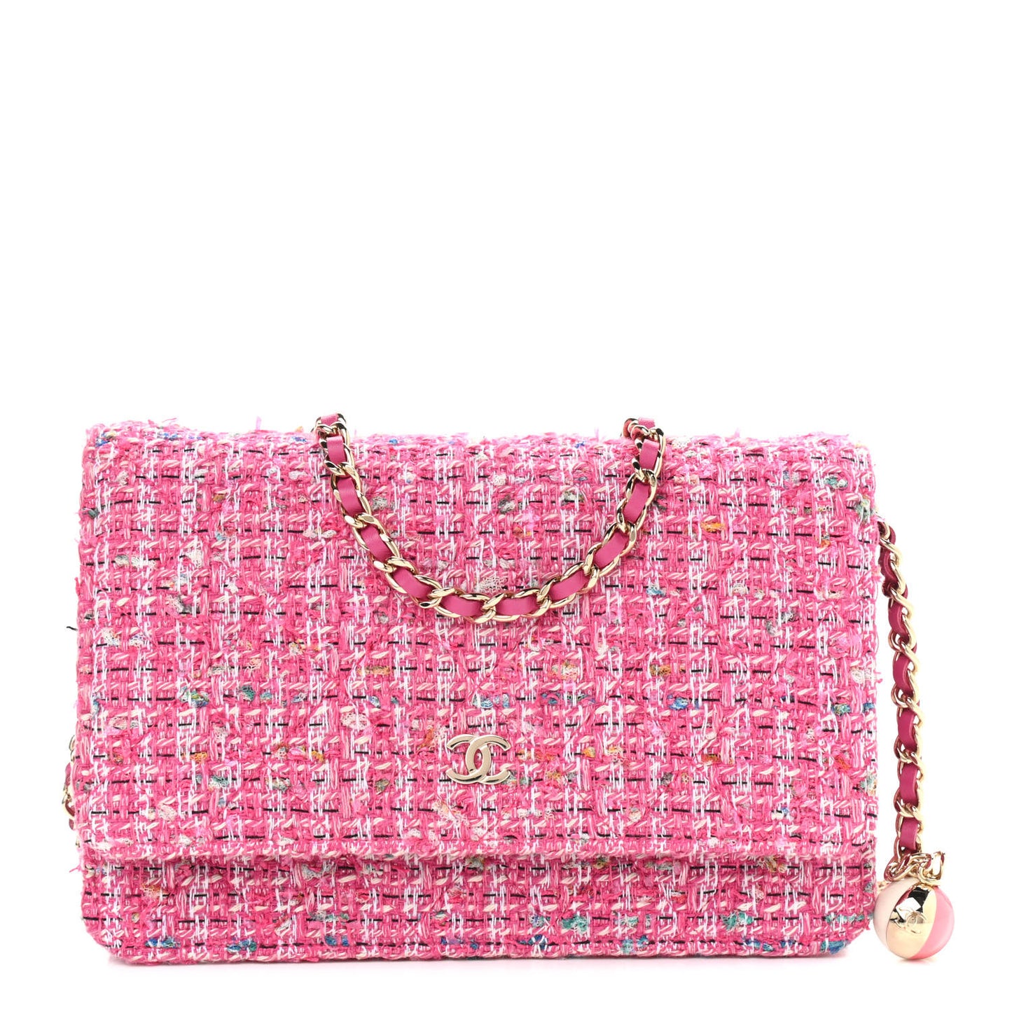 Tweed Quilted Wallet On Chain WOC Pink Blue White