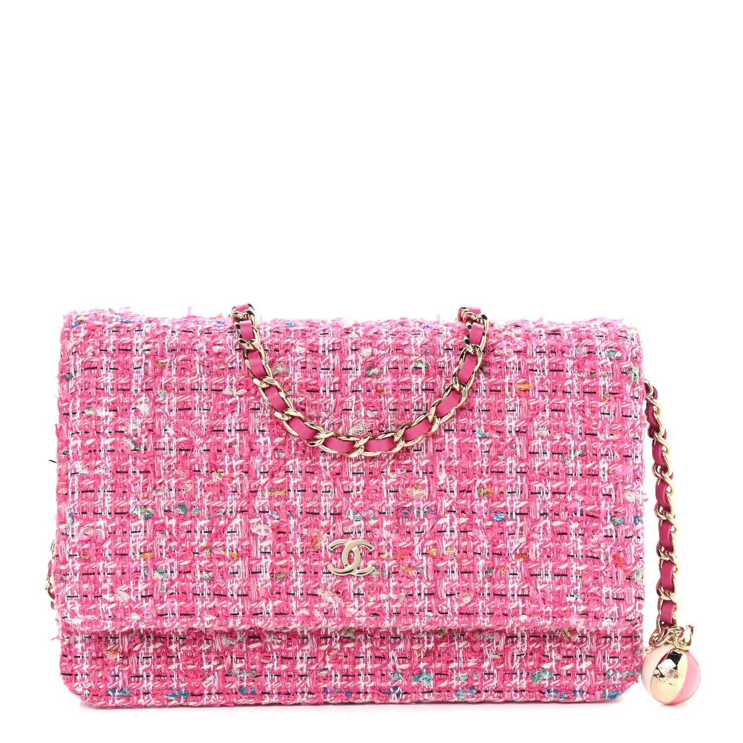 Chanel Tweed Quilted Wallet On Chain WOC Pink Blue White 1 of 11