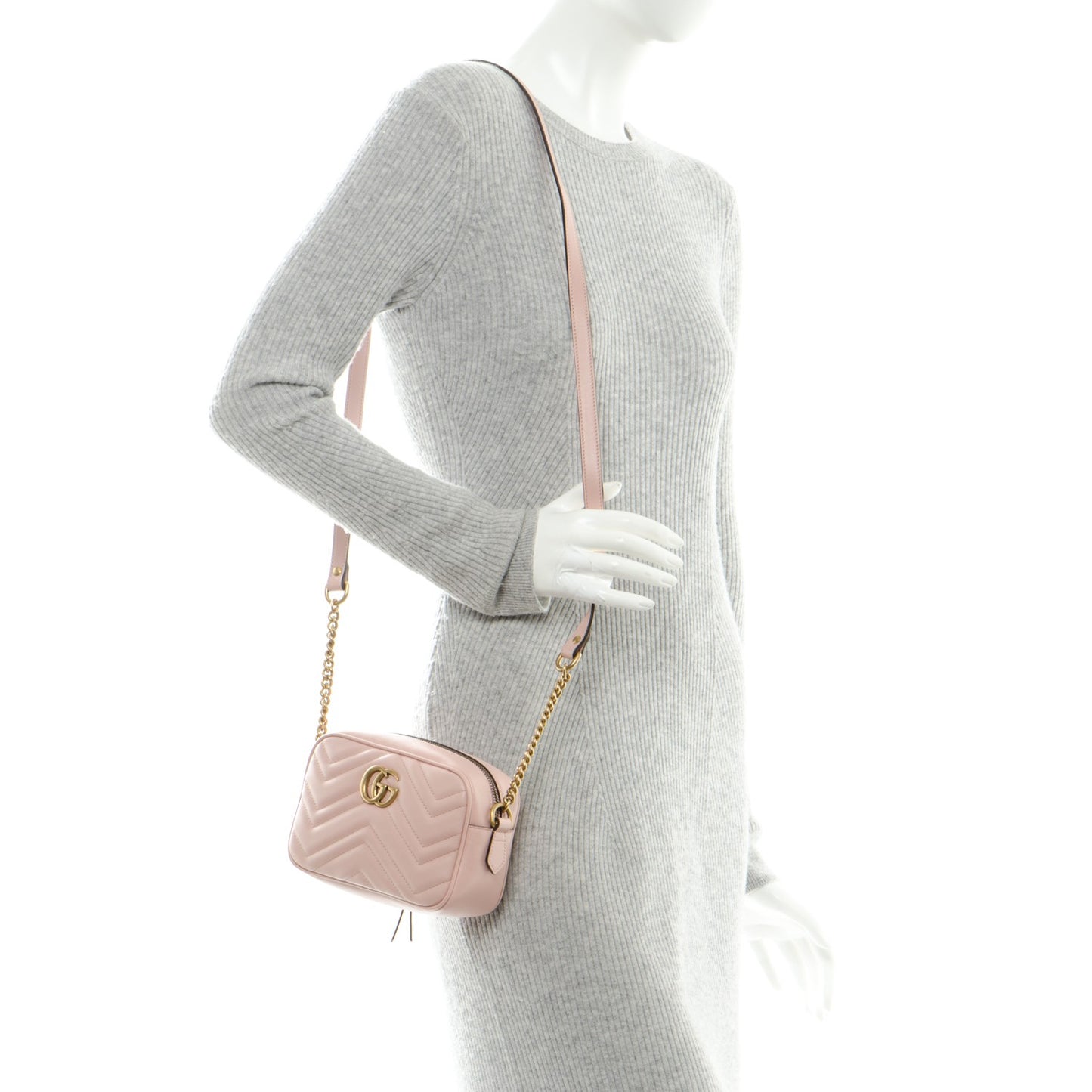 Calfskin Matelasse Mini GG Marmont Chain Shoulder Bag Perfect Pink