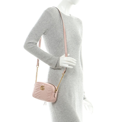 Gucci Calfskin Matelasse Mini GG Marmont Chain Shoulder Bag Perfect Pink 2 of 7
