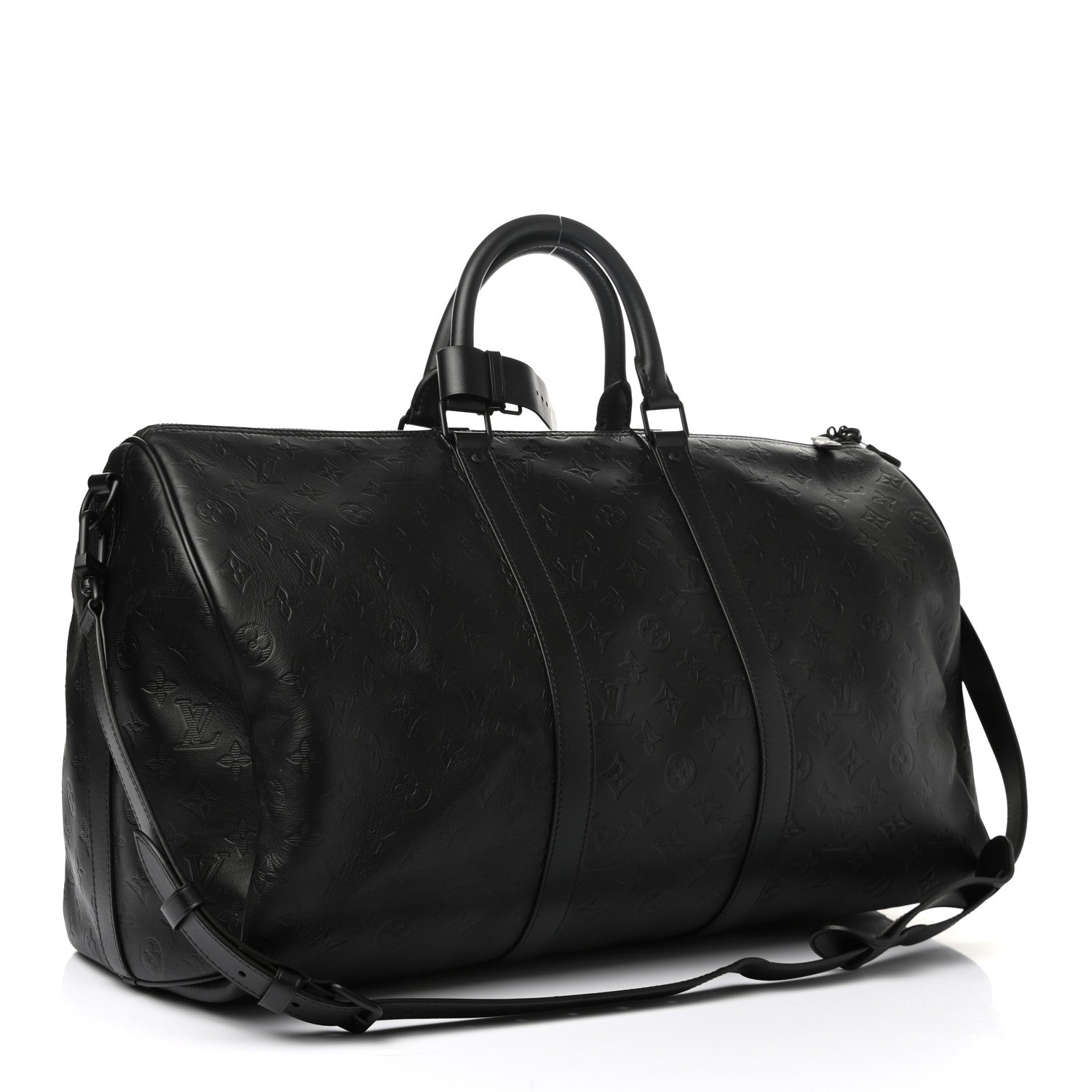 Louis Vuitton Calfskin Shadow Monogram Keepall Bandouliere 50 Black 2 of 8