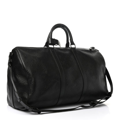 Louis Vuitton Calfskin Shadow Monogram Keepall Bandouliere 50 Black 2 of 8