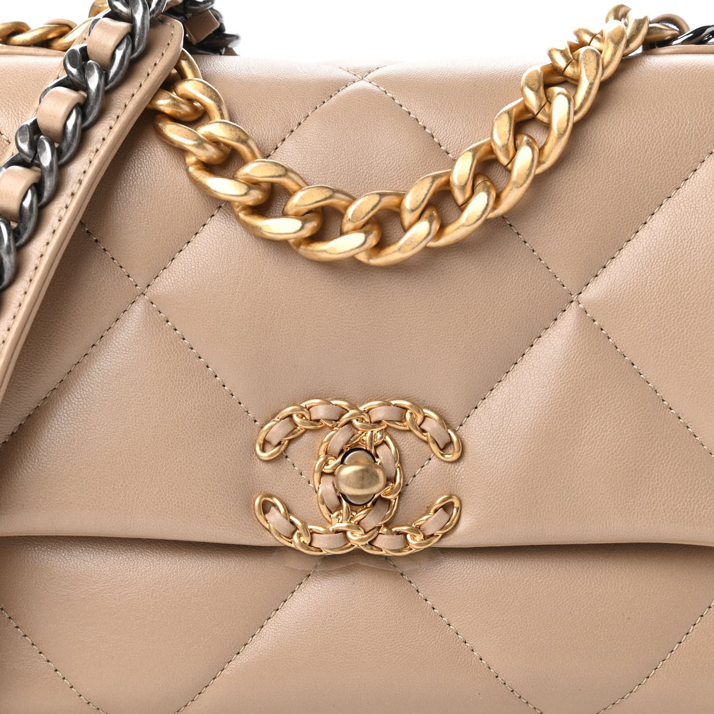 Lambskin Quilted Medium Chanel 19 Flap Dark Beige