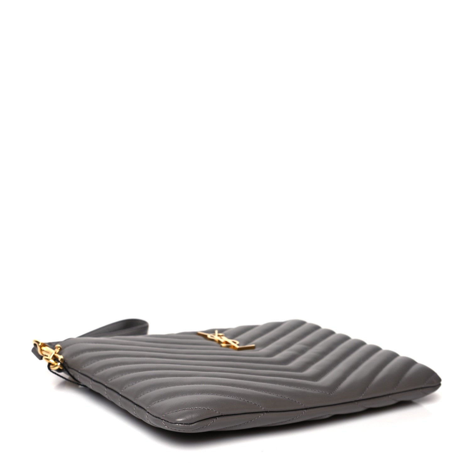 Saint Laurent Calfskin Matelasse Chevron Monogram A5 Wristlet Earth 5 of 10