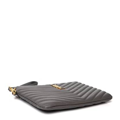 Saint Laurent Calfskin Matelasse Chevron Monogram A5 Wristlet Earth 5 of 10