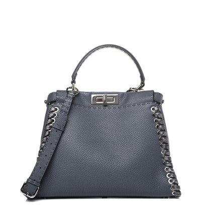Fendi Cuoio Romano Selleria Elaphe Lace Up Medium Peekaboo Iconic Satchel Tempesta 1 of 16