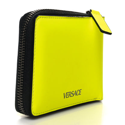 Versace Calfskin Rubber Medusa Biggie Bifold Compact Zip Around Wallet Fluorescent Yellow 3 of 8