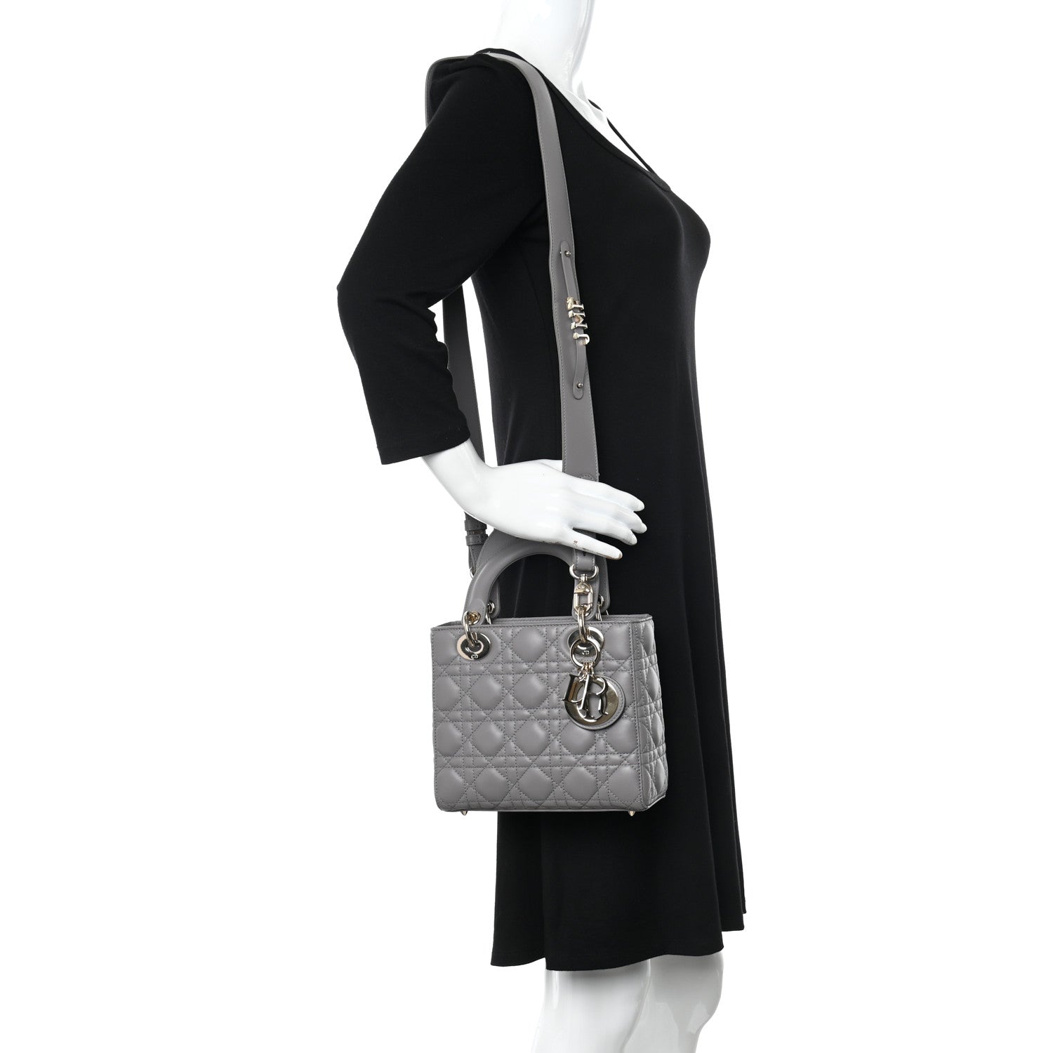 Christian Dior Lambskin Cannage Small My ABCDior Lady Dior Grey 2 of 10