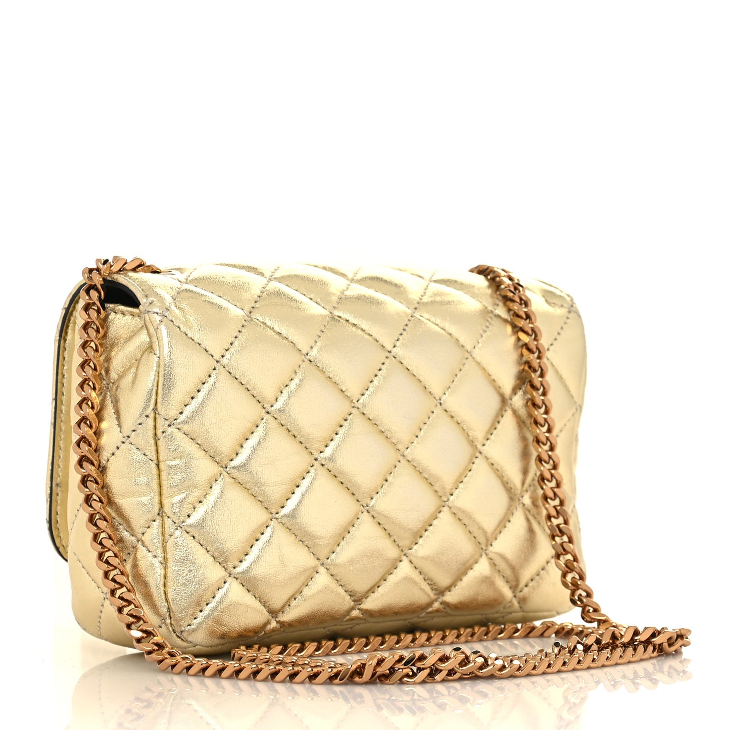 Metallic Nappa Quilted Small Medusa Chain Crossbody Gold