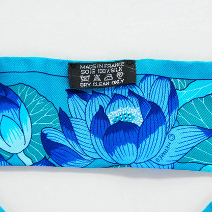 Hermes Silk Fleurs de Lotus Twilly Canard Bleu Dur Turquoise 3 of 5