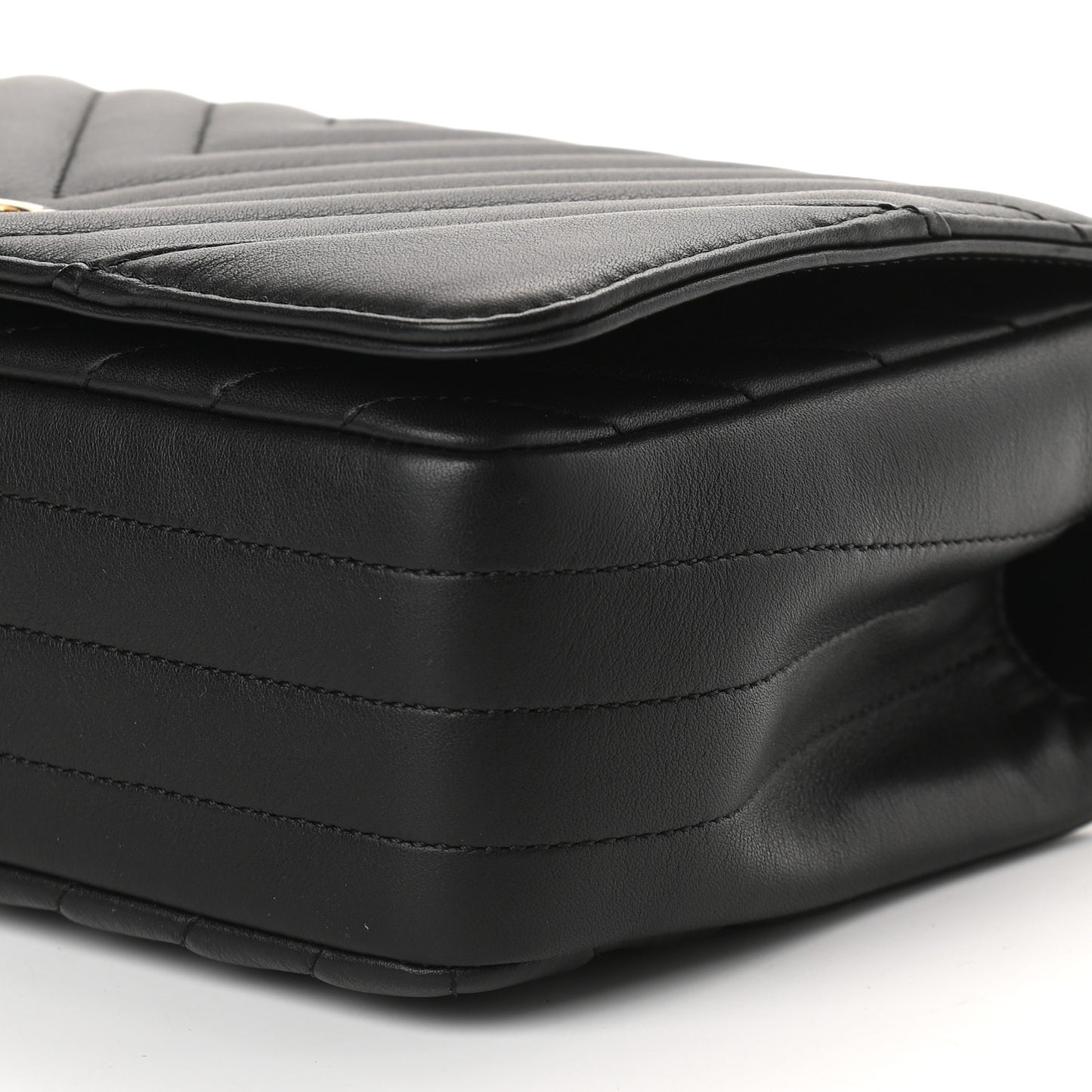 Calfskin Chevron Quilted Small Statement Flap Black