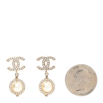 Chanel Crystal Pearl Pearls Coronation CC Drop Earrings Gold 2 of 6