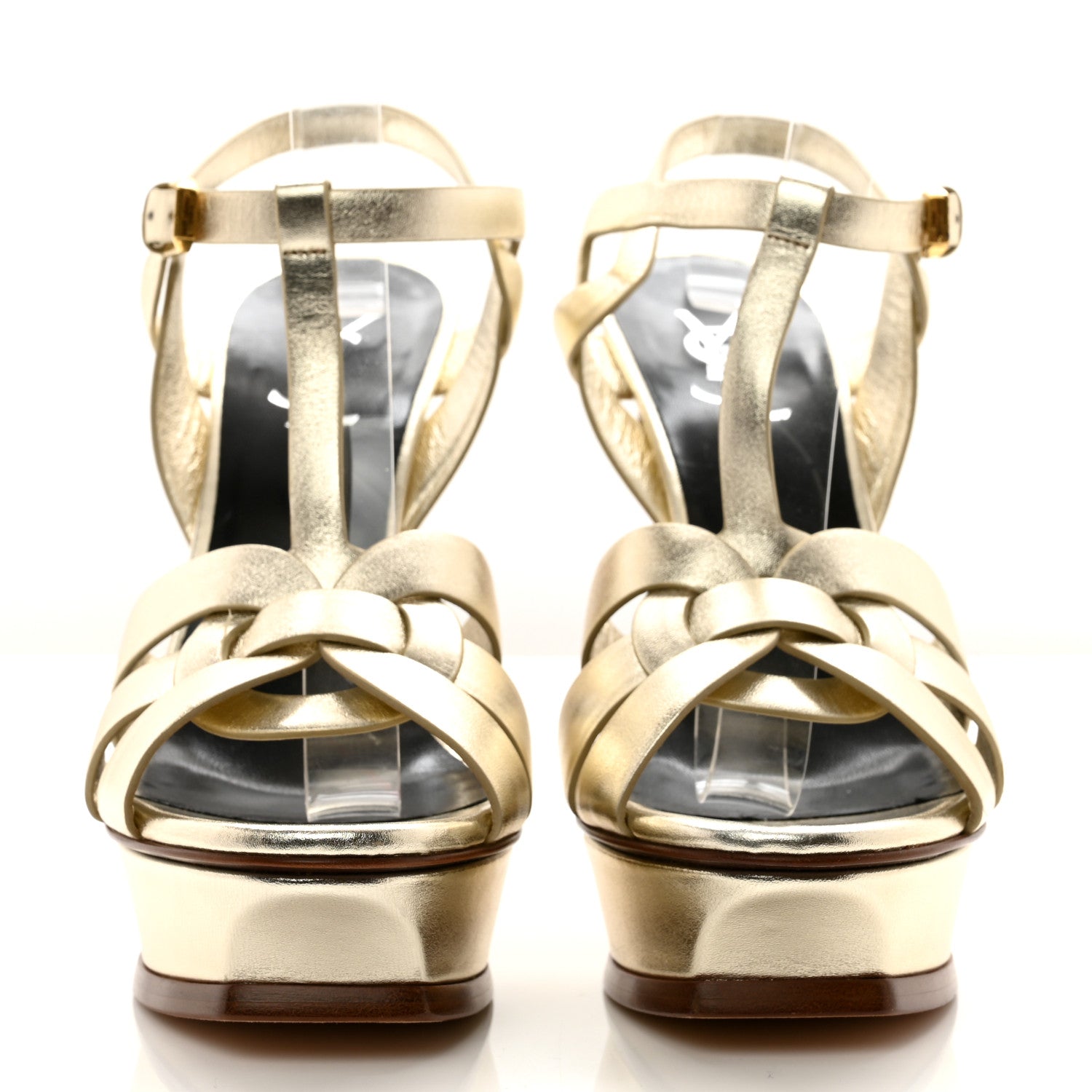 Saint Laurent Metallic Calfskin Tribute 105 Platform Sandals 39.5 Gold 2 of 8