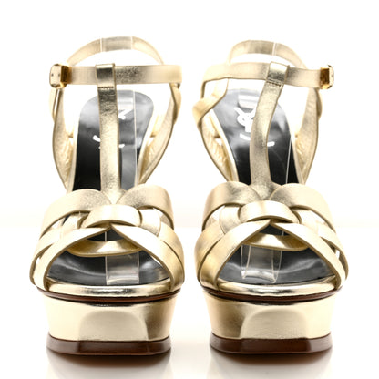 Saint Laurent Metallic Calfskin Tribute 105 Platform Sandals 39.5 Gold 2 of 8