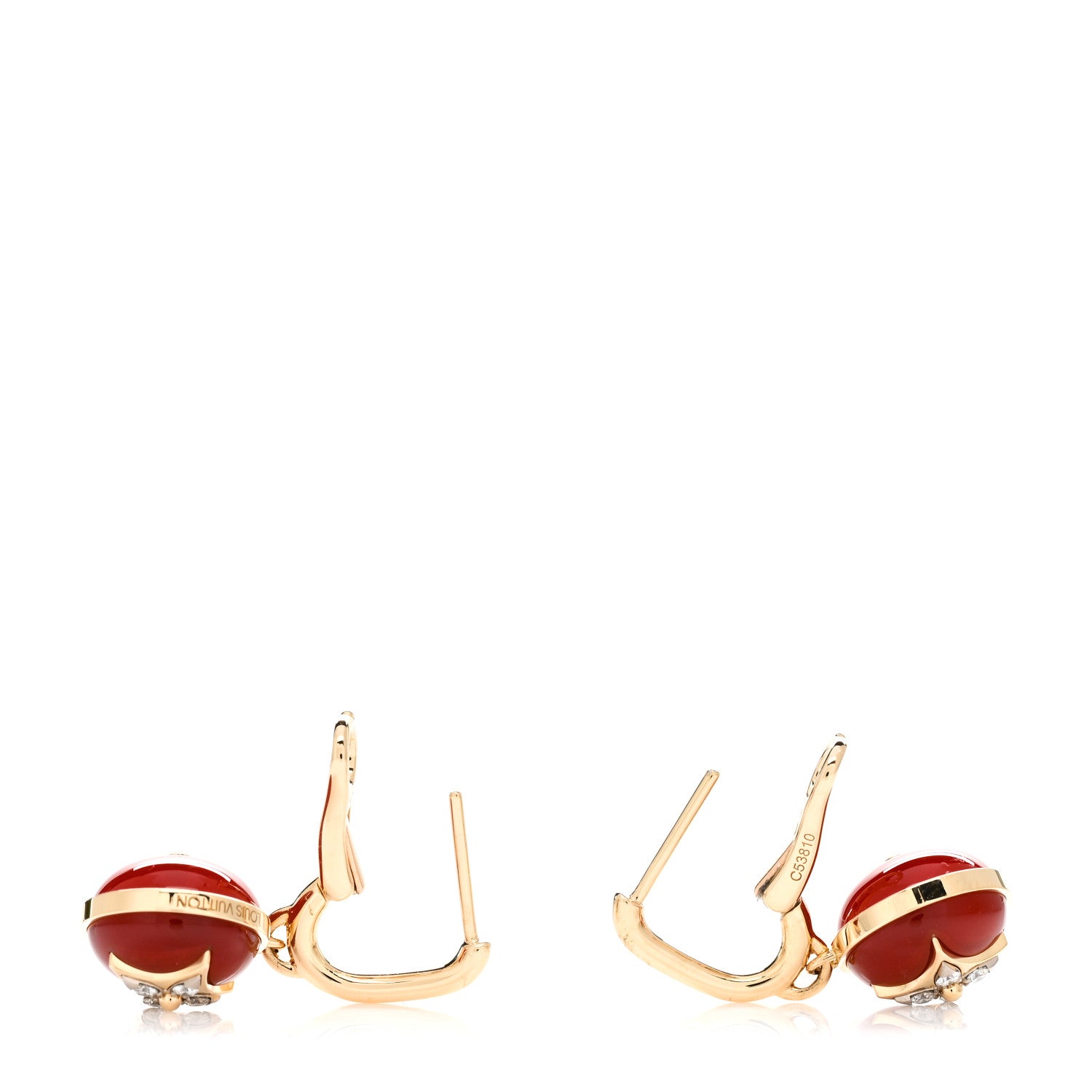 Louis Vuitton 18K Yellow White Gold Diamond Carnelian B Blossom Earrings 3 of 5