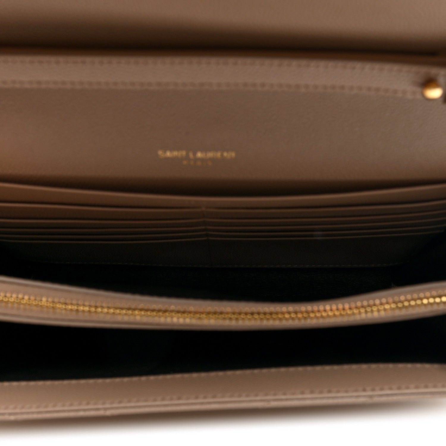 Saint Laurent Grain De Poudre Matelasse Chevron Monogram Chain Wallet Dark Beige 4 of 8