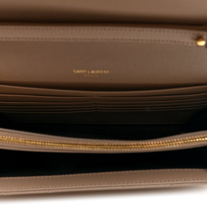 Saint Laurent Grain De Poudre Matelasse Chevron Monogram Chain Wallet Dark Beige 4 of 8