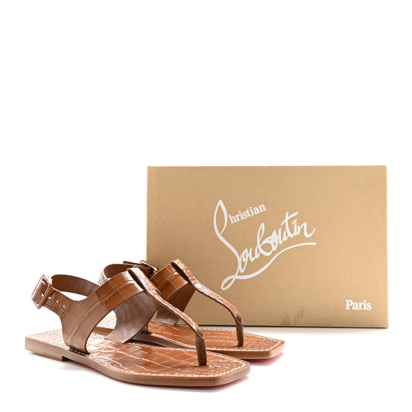 Calfskin Crocodile Embossed Cubongo Sandals 36 Biscotto